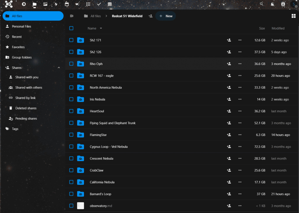 NextCloud storage for Astrophotography Data